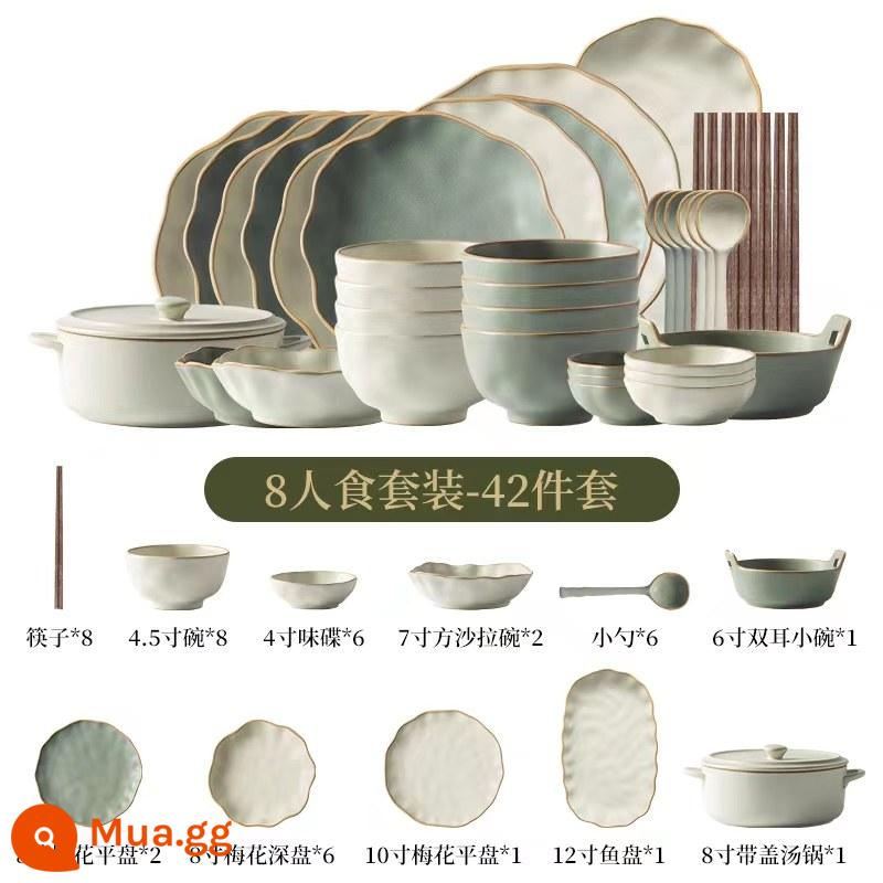 Món Nhật Bản Bộ Nhà Cảnh Đức Trấn Bộ Đồ Ăn Gốm Sứ Underglaze Màu Cơm Bát Bát Đũa Kết Hợp Hộp Quà Tặng - Bộ suất ăn 42 món dành cho 8 người-hộp quà