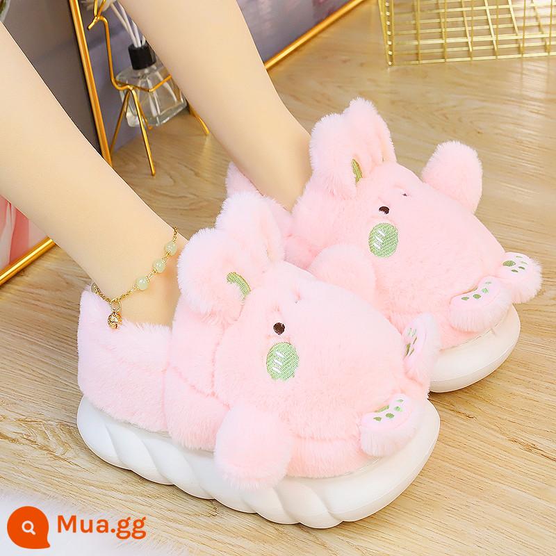 Huizi Mumu Winter Cotton Slipper nữ dày đặc tất cả -Nội thất bao gồm nhà dễ thương Thỏ sang trọng - Túi và Hug Rabbit 2077 màu hồng/một size quá nhỏ