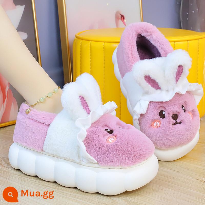 Huizimu mới cotton giày mùa đông nữ thỏ ngọt nhà chống trơn trượt mềm mại ấm áp dễ thương sang trọng giam dép bông - Túi ren thỏ và màu tím/một cỡ quá nhỏ