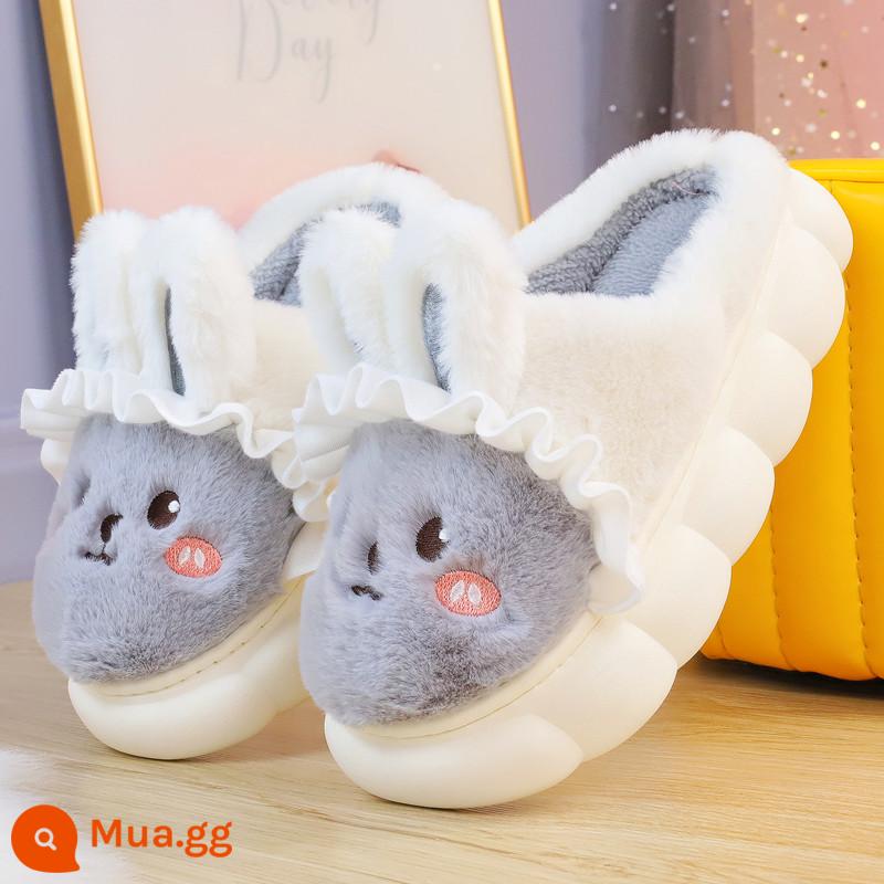 Túi ren dễ thương và dễ thương với giày cotton phong cách mới mùa đông của phụ nữ giẫm lên phân cảm giác đế dày giày cotton giữ ấm chống trơn trượt chống mài mòn - 2227 chú thỏ mặt xám/một cỡ quá nhỏ