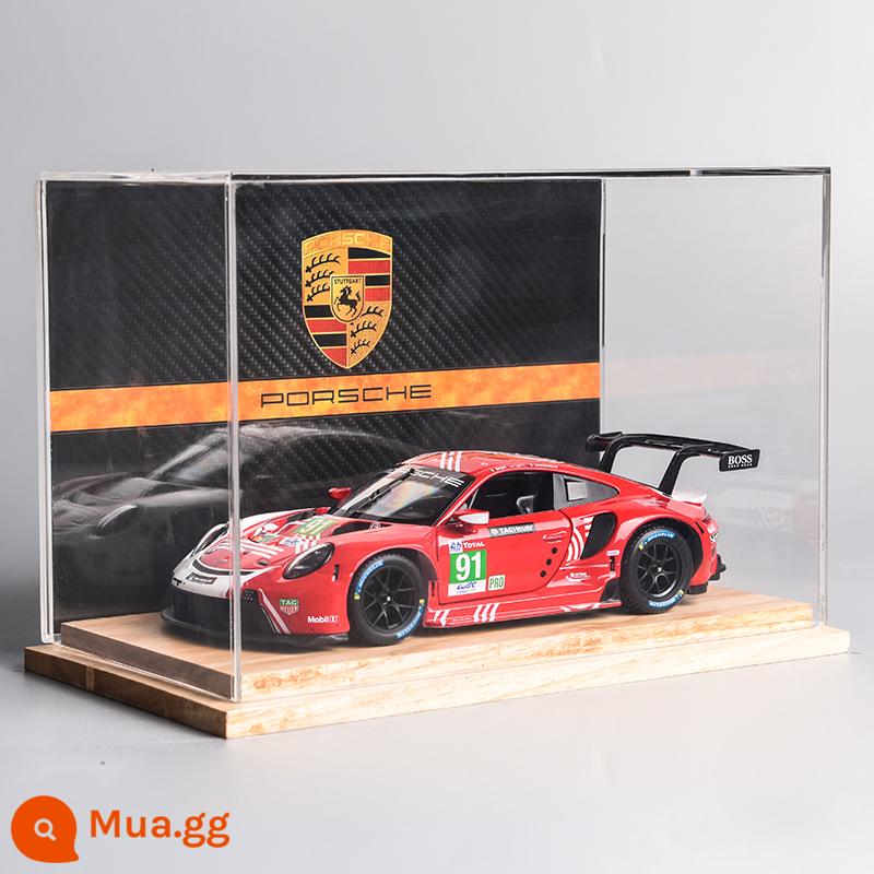 Porsche 911RSR xe mô hình 1:24 mô phỏng xe hợp kim bộ sưu tập mô hình đồ trang trí Giáng Sinh món quà sinh nhật nam - Hộp hiển thị nền Porsche 911RSR-Red + Solid Wood