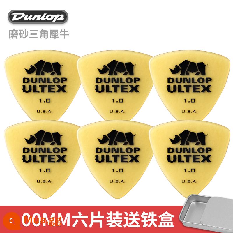 Dunlop Đàn Guitar Điện Dunlop Miếng gảy Tốc Độ Chơi Chà Chống Trơn Trượt Dân Gian Đàn Guitar Gỗ Sắc Nét Tê Giác Quét Dây Lò Xo - [Gói sáu chiếc] Tê giác tam giác 1,00mm+ đi kèm hộp sắt