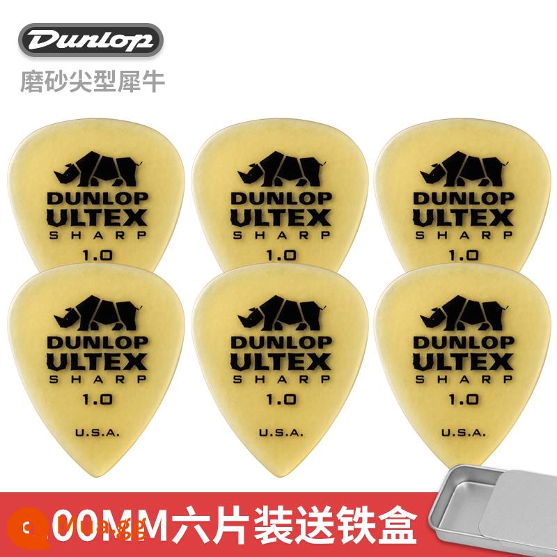 Dunlop Đàn Guitar Điện Dunlop Miếng gảy Tốc Độ Chơi Chà Chống Trơn Trượt Dân Gian Đàn Guitar Gỗ Sắc Nét Tê Giác Quét Dây Lò Xo - [Gói sáu chiếc] Tê giác 1,00mm+ đi kèm hộp sắt