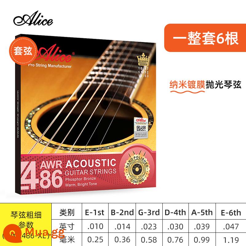 Dây Đàn Guitar Alice Dây Đàn Guitar Dân Gian Bộ Dây Đàn Guitar Gỗ 1 Dây Bộ 6 Dây Một, Hai Và Ba Dây Đơn - [Sơn chống gỉ] Bộ đồng Phosphor A486XL [010-047]