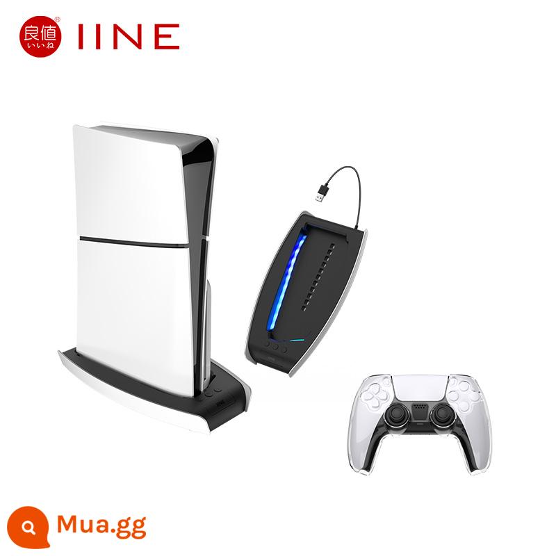 Giá trị tốt (IINE) phù hợp cho Sony PS5 Slim console phiên bản mỏng đế phát trực tiếp PlayStation khung đế dọc bảng điều khiển trò chơi quốc gia với các phụ kiện PS5 có đèn RBG - Đế mỏng + Vỏ bảo vệ trong suốt bộ điều khiển PS5-L898+L551