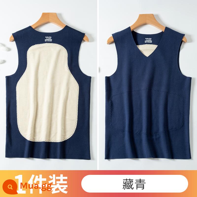 Lụa Nhung Liền Mạch Ấm Áo Vest Nam Thu Đông Bên Trong Plus Nhung Dày Không Tay Đáy Áo Vest Vai Áo Vest - 1 cái (Xanh hải quân)