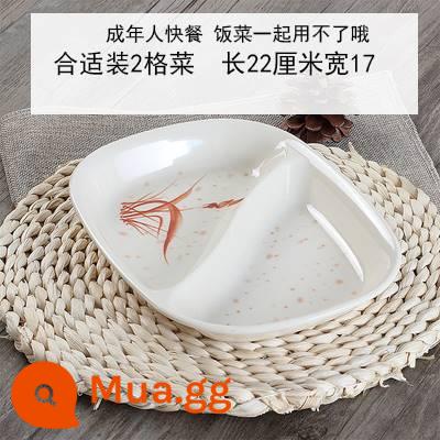 Đĩa melamine hai ô lưới đĩa thức ăn nhanh màu trắng dày giả sứ khay nhựa đĩa hình chữ nhật đĩa lưới đôi đĩa lưới - Tấm lưới đôi cỏ mùa thu