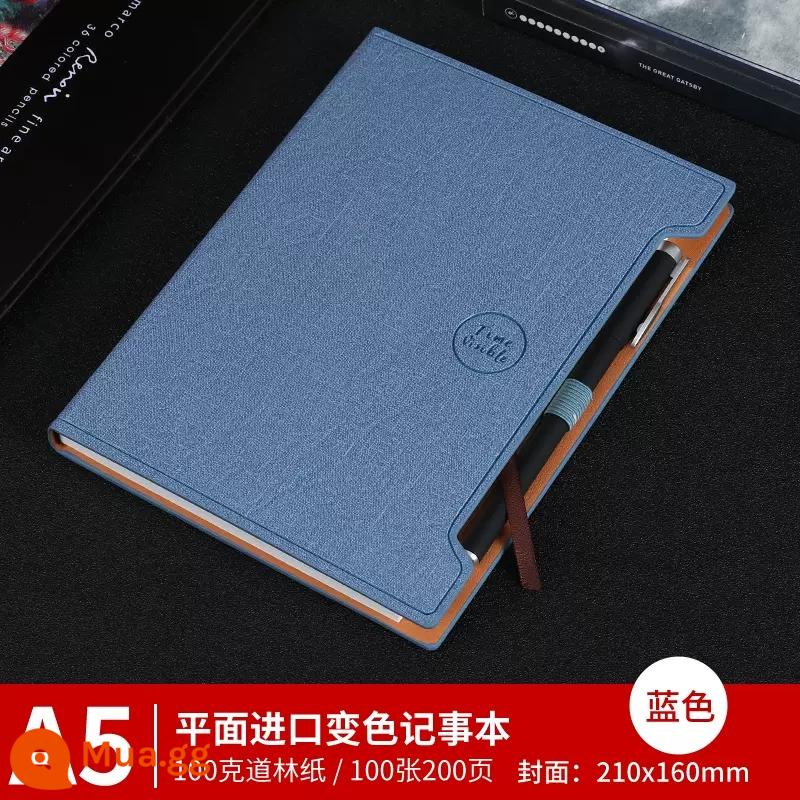 Máy tính xách tay kinh doanh đơn giản với bút a5 notepad dày nhật ký có khuôn mặt cứng đóng đai sáng tạo cuộc họp văn phòng sổ ghi chép công việc với bút tùy chỉnh logo có thể in tùy chỉnh trang màu lõi bên trong - Mẫu vải xanh A5