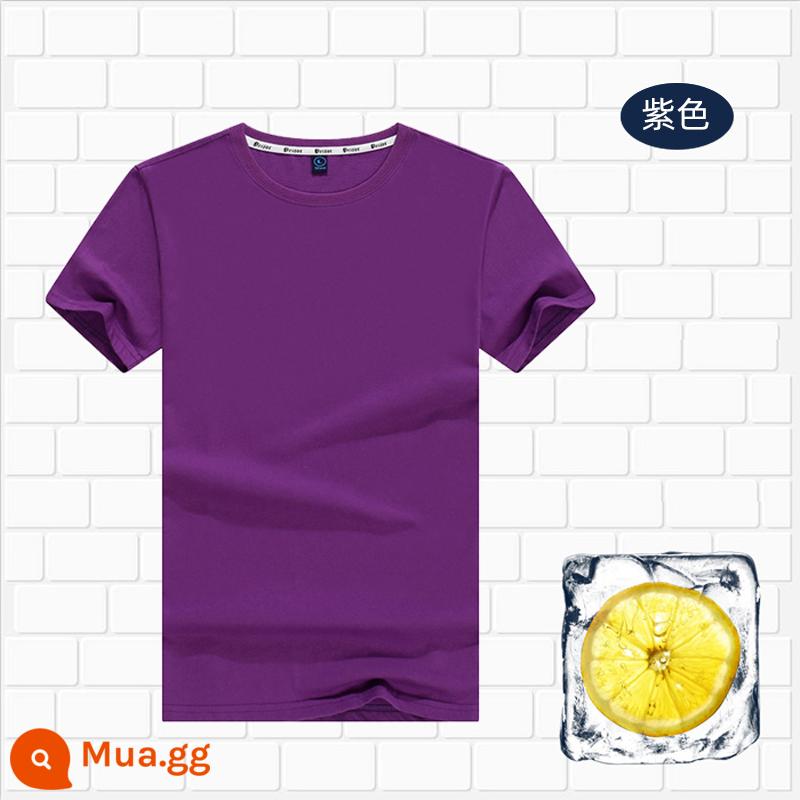 Áo thun cotton tùy chỉnh logo cổ tròn quần áo công sở in quảng cáo văn hóa áo đảng nhóm lớp đồng phục tay ngắn thêu - 803 màu tím