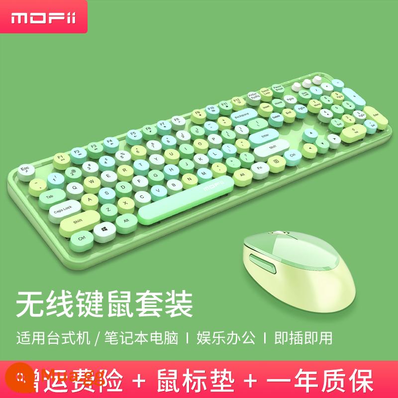 mofii đu quay tay bàn phím chuột bluetooth không dây nhóm cô gái retro máy tính bảng máy tính xách tay văn phòng - Bộ bàn phím và chuột phối màu xanh Gouache [thích hợp cho máy tính để bàn/laptop, tặng kèm màng bàn phím]