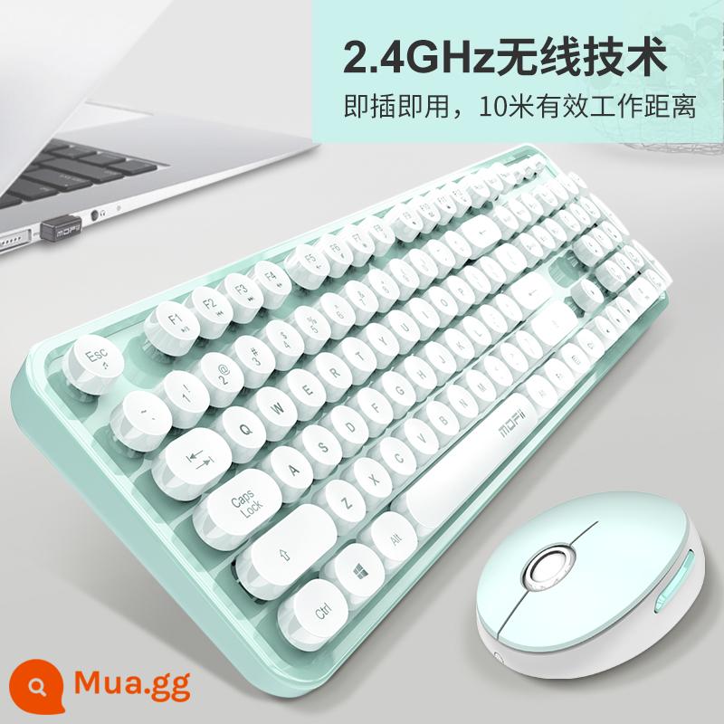 mofii đu quay tay bàn phím chuột bluetooth không dây nhóm cô gái retro máy tính bảng máy tính xách tay văn phòng - Bộ bàn phím và chuột màu trắng xanh