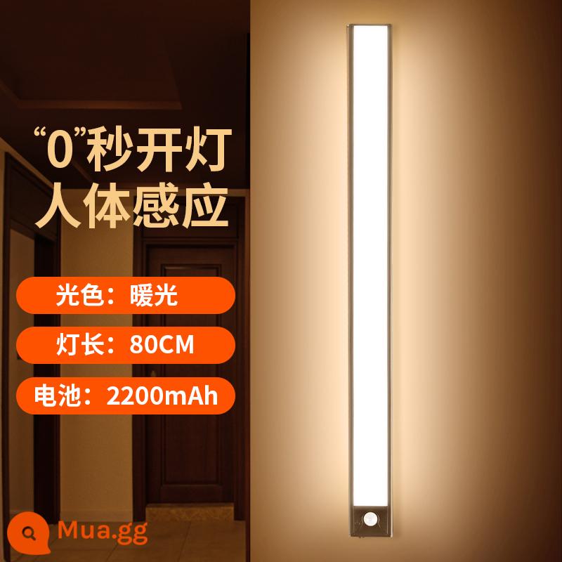 LED cơ thể từ tính thông minh ánh sáng cảm biến với tủ quần áo dài tủ quần áo không dây tự không dây điện - [Mẫu siêu mỏng 9mm] Ánh sáng vàng ấm áp 80 cm - cảm biến cơ thể con người + luôn sáng + cài đặt không bị biến dạng