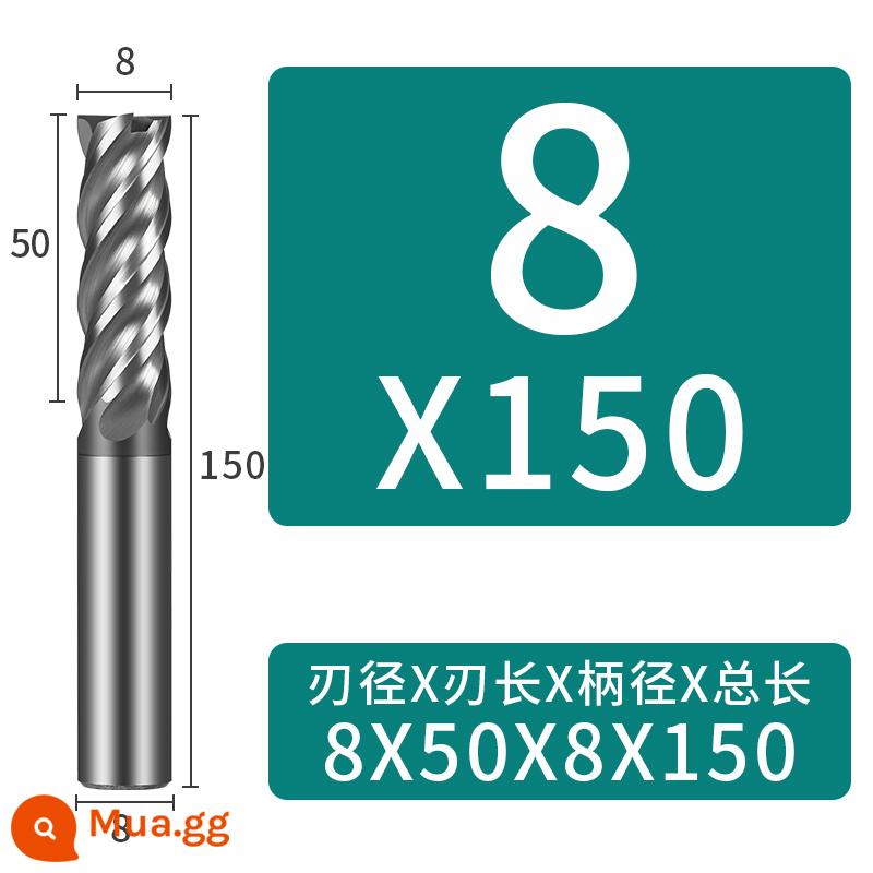 Dao phay thép vonfram 70 độ Thép không gỉ cacbua 4 lưỡi Gia công thô và phay mịn đặc biệt Công cụ CNC bốn lưỡi đáy phẳng - 8*50*8*150