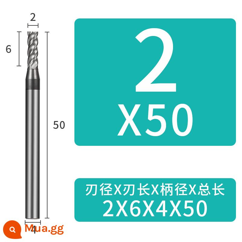 Dao phay thép vonfram 70 độ Thép không gỉ cacbua 4 lưỡi Gia công thô và phay mịn đặc biệt Công cụ CNC bốn lưỡi đáy phẳng - 2*6*4*50