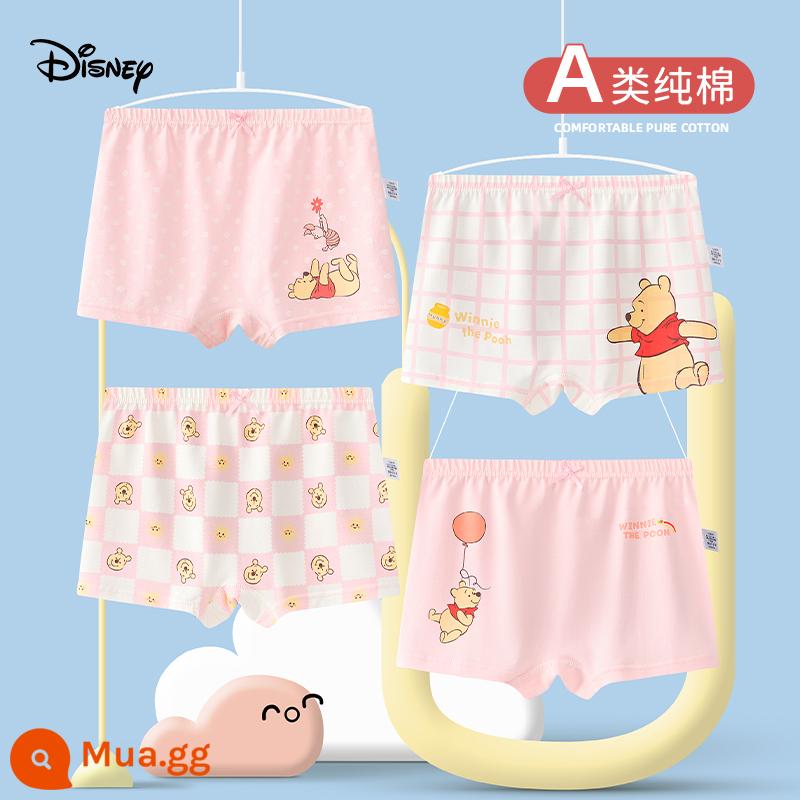 Disney Quần Lót Bé Gái Cotton Trẻ Em Boxer Bé Gái Mùa Hè Quần Lót Boxer Vừa Và Lớn Trẻ Em Cotton Bé Gái - Winnie the Pooh W71003 (Bộ 4 Bông Kháng Khuẩn)