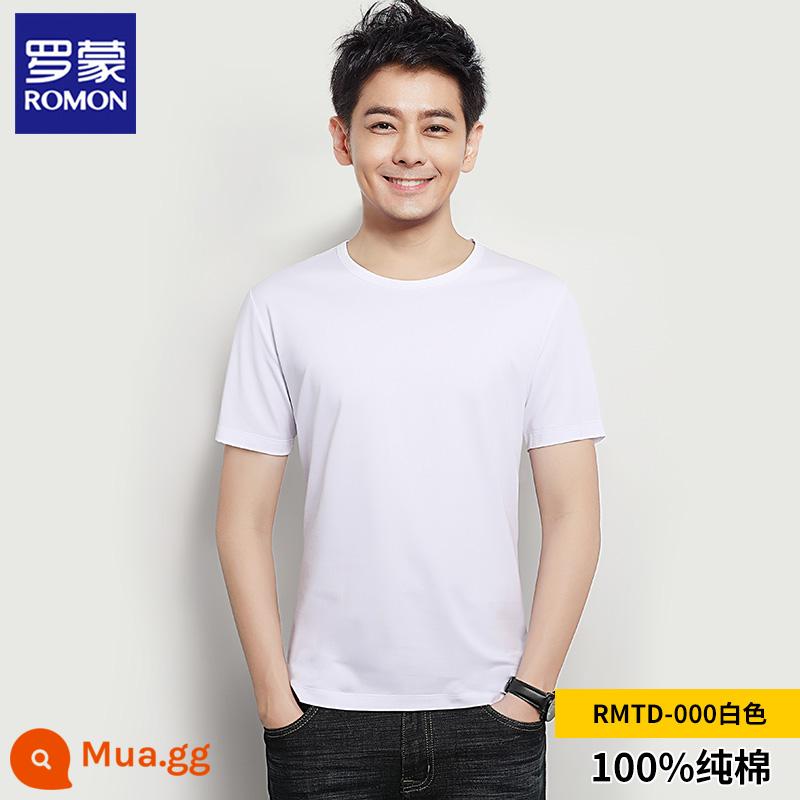 Áo thun dài tay Luo Meng xuân thu dài tay nam giản dị phù hợp với áo thun cotton nguyên chất màu trơn cổ tròn bên trong đáy áo sơ mi - Tay áo ngắn cotton màu trắng tinh khiết