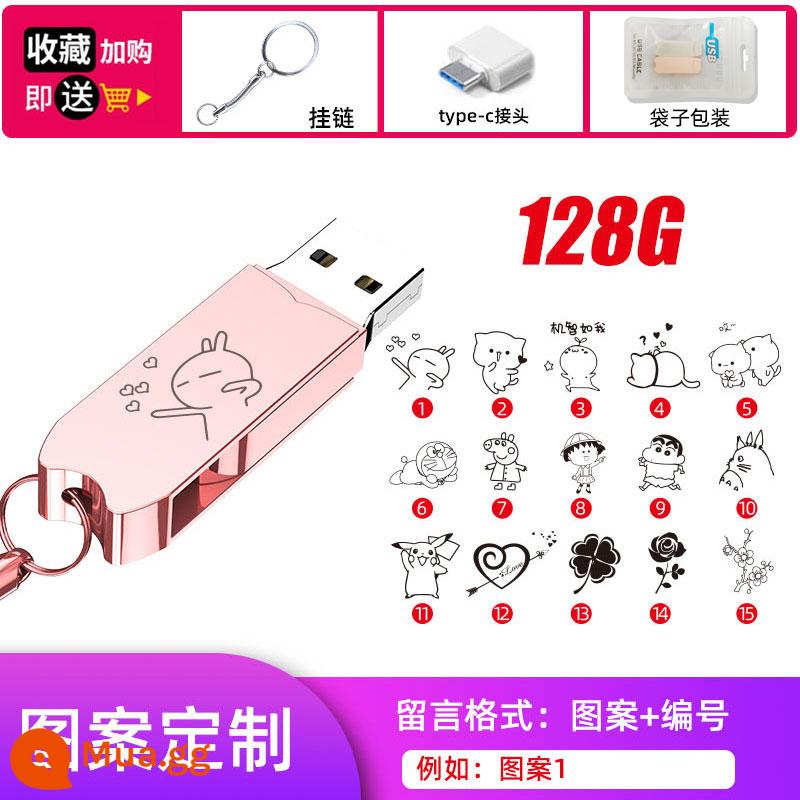 [Chính thức Chính hãng] Ổ đĩa flash USB tốc độ cao 128g Ổ đĩa flash USB dung lượng lớn Điện thoại di động và máy tính Hai mục đích Nam và Nữ Học sinh USB tùy chỉnh - Vàng hồng 128G (tùy chỉnh hoạt hình)