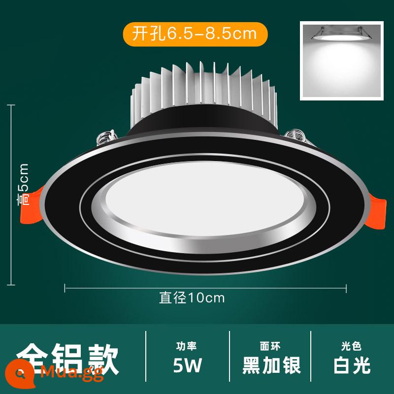 Downlight Nhúng Home LED Spotlight Âm Trần Ba Màu Mờ Đèn Âm Trần Phòng Khách Lỗ Sang Trọng Ánh Sáng Lỗ Ánh Sáng Ánh Sáng Đơn Giản - 5W hoàn toàn bằng nhôm đen bạc ★ ánh sáng trắng ★ khoan 6,5-8,5CM