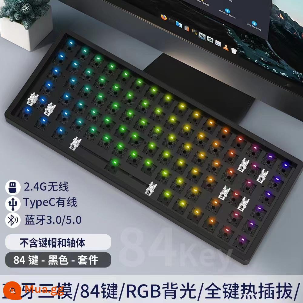 Tùy Chỉnh Ba Chế Độ 84 Phím Không Dây Có Dây Bluetooth RGB Tắt Tiếng Bàn Phím Cơ Có Thể Thay Nóng Bộ Hoạt Hình Tên Doanh Nghiệp - Bộ màu đen C84 không có keycaps