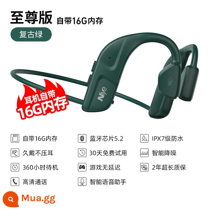 Tai nghe bluetooth dẫn truyền xương không dây không chấn thương tai xương tai không đau khi lái xe thể thao thời lượng pin chờ siêu dài mới - Phiên bản Retro Green-Extreme [Đi kèm bộ nhớ 16G ◆ Chip kép Bluetooth 5.2 ◆ Trợ lý giọng nói thông minh ◆ Cuộc gọi HD]