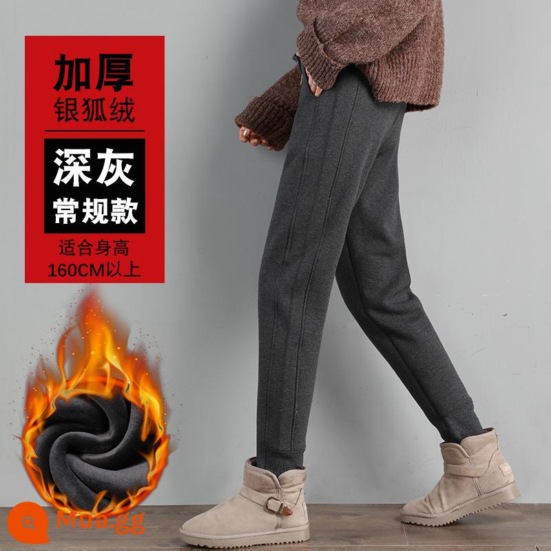 Gỗ quần thể thao dày 2022 Mới mùa thu và mùa đông tích hợp quần nhung Lamb Cashmere mặc quần cotton quần mùa đông - Nhung bạc cáo xám đậm [kiểu thông thường]