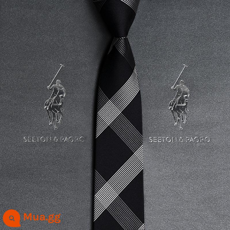 Colorton Ralph Lauren Polo Tie Nam Công Việc Phù Hợp Với Dây Kéo Rảnh Tay Phong Cách Cưới Chú Rể Đen Hộp Quà Tặng Cao Cấp - Kẻ sọc đen-P722 kiểu thủ công (cần chú ý về dây kéo)