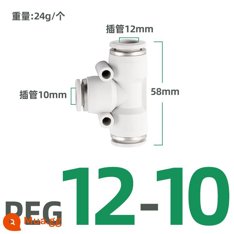 Tee loại chữ T PE-6 8 10 12 tee đường kính thay đổi PEG 8-6 10-8 đầu nối nhanh bằng khí nén nhựa trắng - PEG12-10