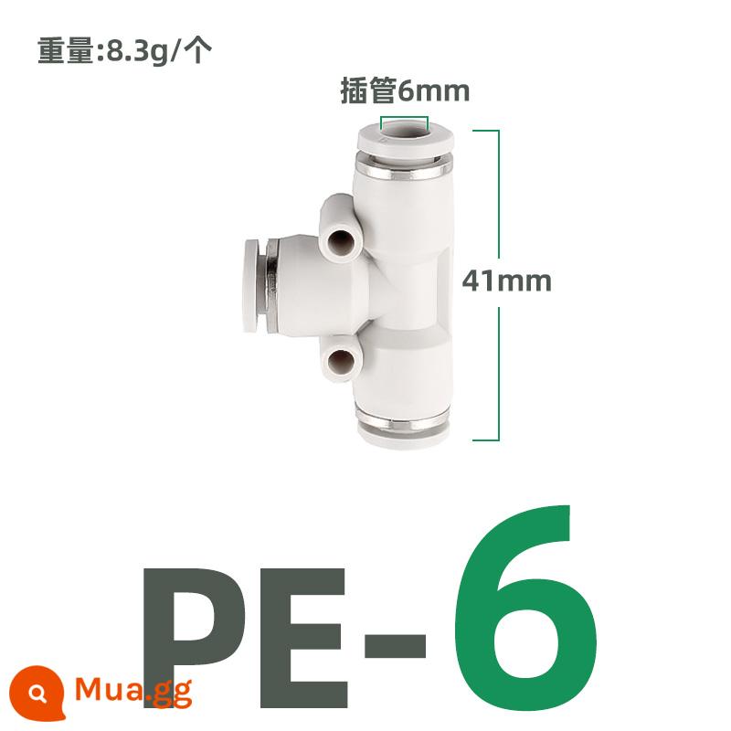 Tee loại chữ T PE-6 8 10 12 tee đường kính thay đổi PEG 8-6 10-8 đầu nối nhanh bằng khí nén nhựa trắng - PE-6