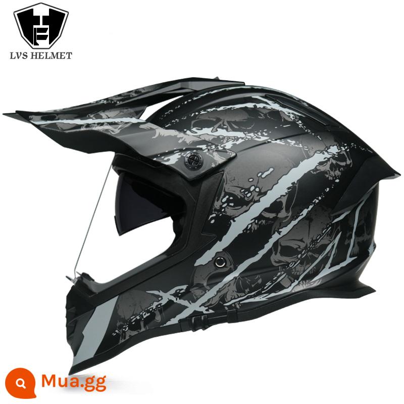 LVS off-road mũ cứng nam và nữ mũ bảo hiểm ống kính kép bốn mùa mũ bảo hiểm đa năng cuộc biểu tình leo núi xuống dốc mũ bảo hiểm xe điện mũ - Gương trắng xám ác quỷ