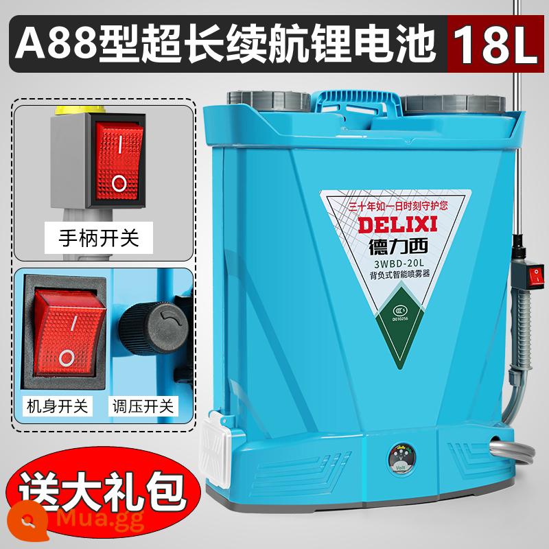 Delixi lithium máy phun điện nông nghiệp máy phun áp lực cao máy phun ba lô loại máy phun thuốc trừ sâu mới - [Có thể bơm 10 xô nước trong 100 phút] 18L*ba công tắc*Pin lithium A88 (gói quà tặng vòi phun miễn phí)