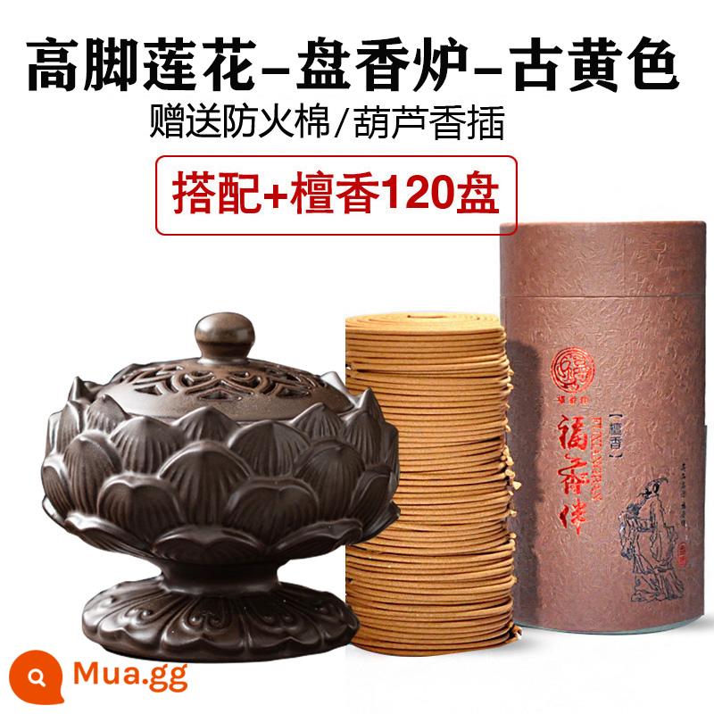 Lò hương vòng hoa sen Lò gốm gia dụng Ai Xun Ai Cao Ai Zhu Moxibustion Gỗ đàn hương trong nhà Trà đạo Trầm hương Lò khuếch tán gỗ đàn hương - Yujie-Tall Lotus-Cổ Vàng + Gỗ Đàn Hương 120 Đĩa