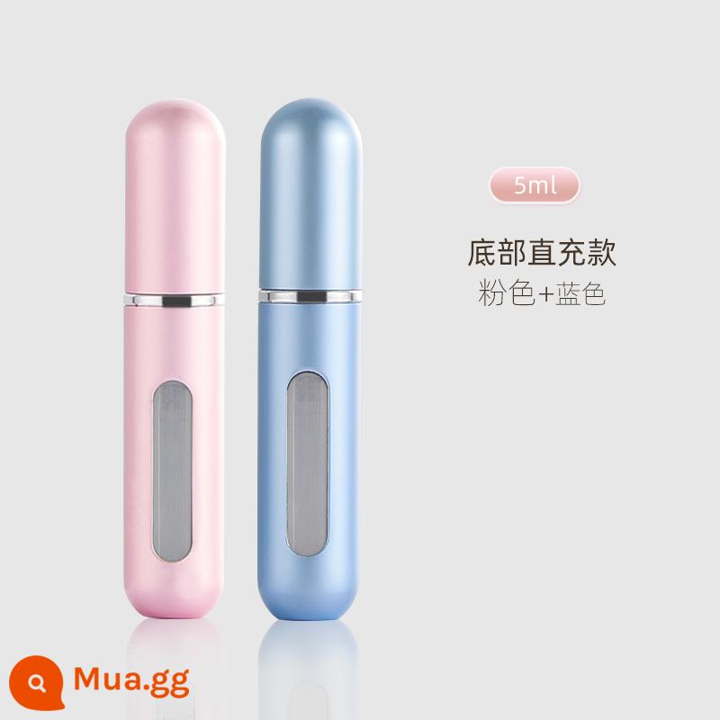 Nước hoa đóng chai đáy rót cao cấp xách tay dùng thử bộ đầu xịt chai rỗng bơm thẳng chai 10ml - Màu hồng nữ tính + xanh sapphire kiểu rót đáy 5ml