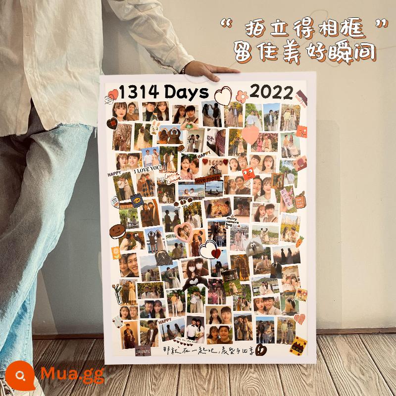 In Ảnh Plus Khung Ảnh Cặp Đôi Tự Làm Tùy Chỉnh Xếp Hình Handmade Album Kỷ Niệm Tường Lớn Polaroid Quà Tặng Sinh Nhật - Màu trắng ngà Nhận một túi quà DIY gồm sáu món