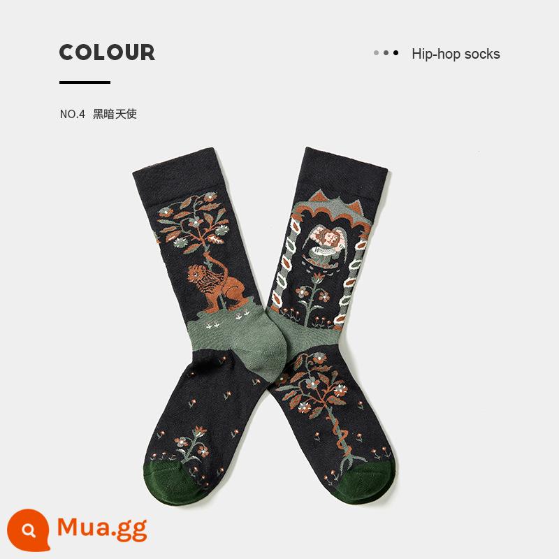 Thương hiệu thời trang Pháp mới vớ mùa thu và mùa đông jacquard lưới màu đỏ cá tính Âu Mỹ đường phố thể thao ván trượt ống giữa tất cotton - 1 cặp-Thiên thần bóng tối