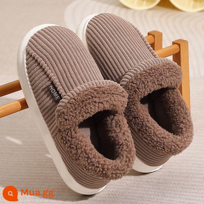 Giày cotton cao tuổi chống trơn trượt cho nam mùa đông đế dày có túi gót ấm cộng nhung bố dày dặn dép len bông mùa đông cho người trung niên và người già - Màu cà phê [cộng nhung]