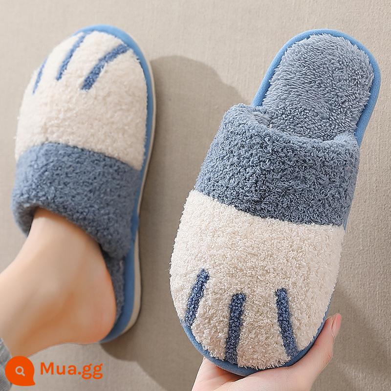 Dép Bông Nam Túi Gót Mùa Đông Ấm Áp Nhà Trong Nhà Size Lớn Đáy Dày Ấm Sang Trọng Cotton Giày nam Thu Đông - Xanh lam [Móng vuốt mèo nửa gói]