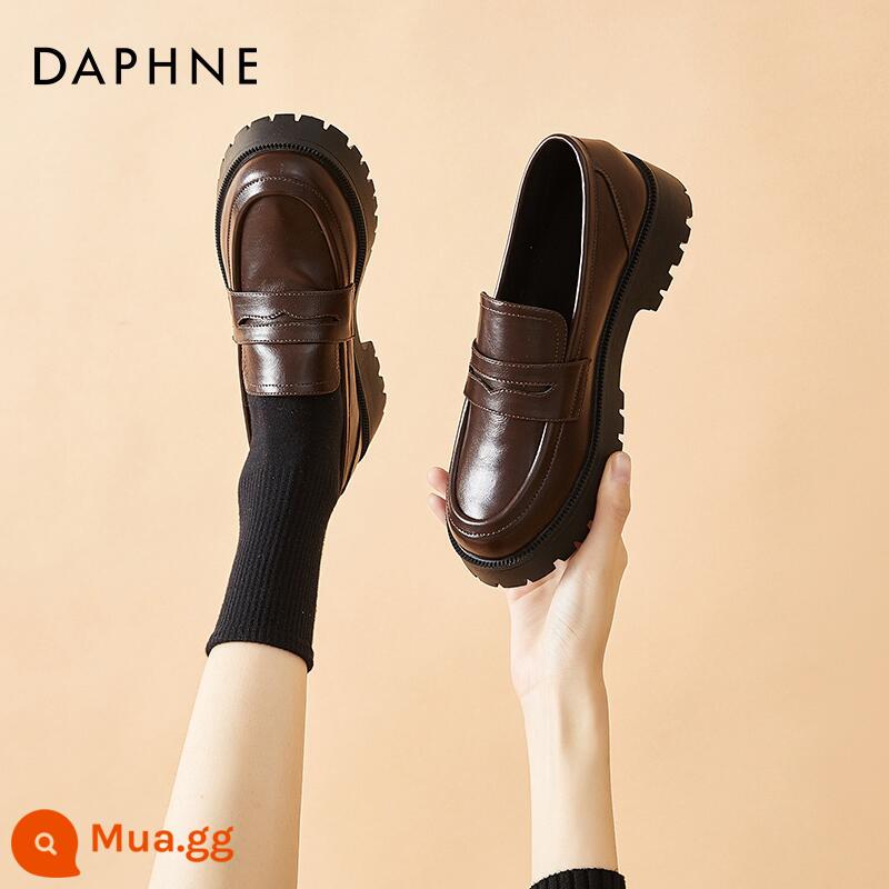 Daphne giày lười nữ 2022 mới thu đông đen giày da nhỏ đế dày muffin nữ phong cách bùng nổ jk giày đơn - nâu(5)