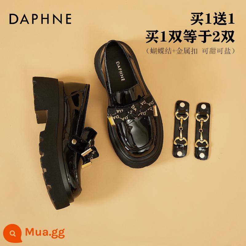 Daphne giày lười nữ 2022 mới thu đông đen giày da nhỏ đế dày muffin nữ phong cách bùng nổ jk giày đơn - Màu đen có khóa thay đổi được