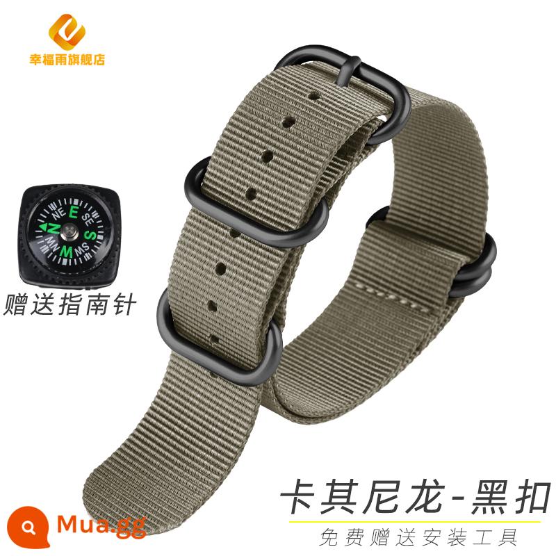 Dây nylon NOTA NATO thích hợp cho la bàn ngoài trời Omega seahorse Jeep jeep Panerai 24 - 17 # kaki -- khóa màu đen