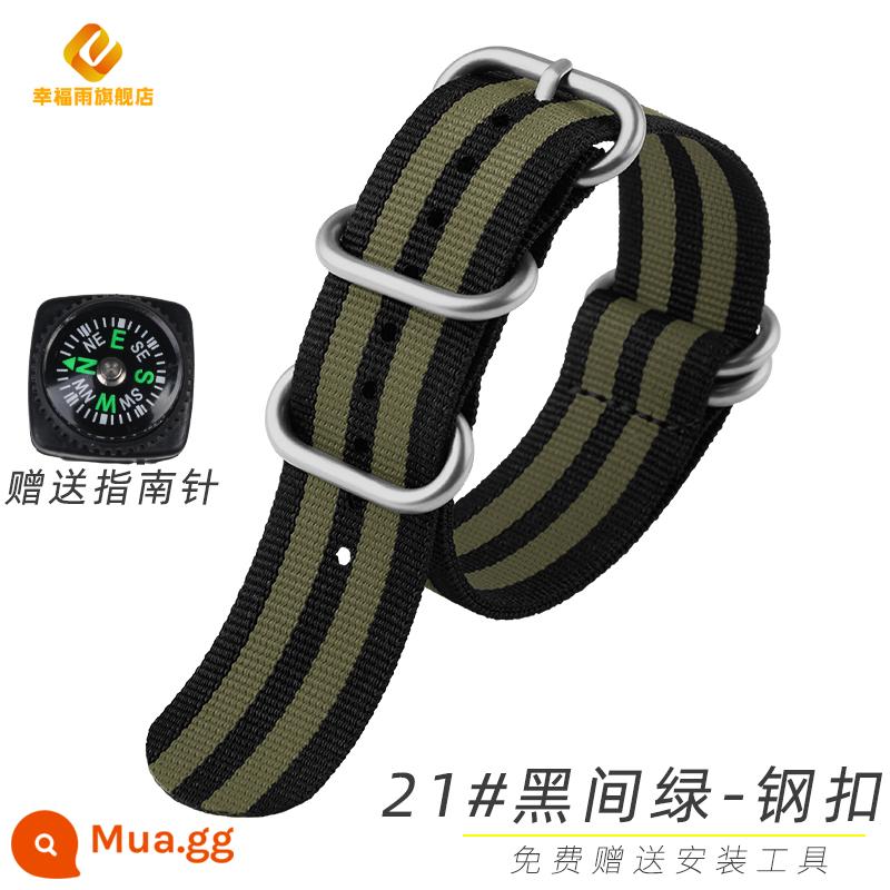 Dây nylon NOTA NATO thích hợp cho la bàn ngoài trời Omega seahorse Jeep jeep Panerai 24 - 21 # đen xanh - khóa màu thép