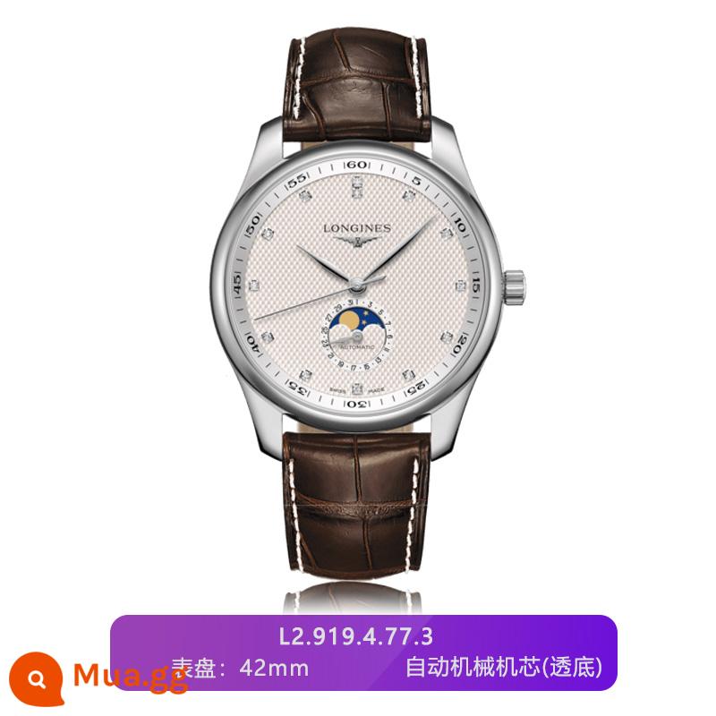 Gửi thư trực tiếp đến Đồng hồ nam Longines Thụy Sĩ Master Moon Phase Business Đồng hồ cơ nam L2.909.4.78.3 - L2.919.4.77.3-Da bạc nạm kim cương-42mm