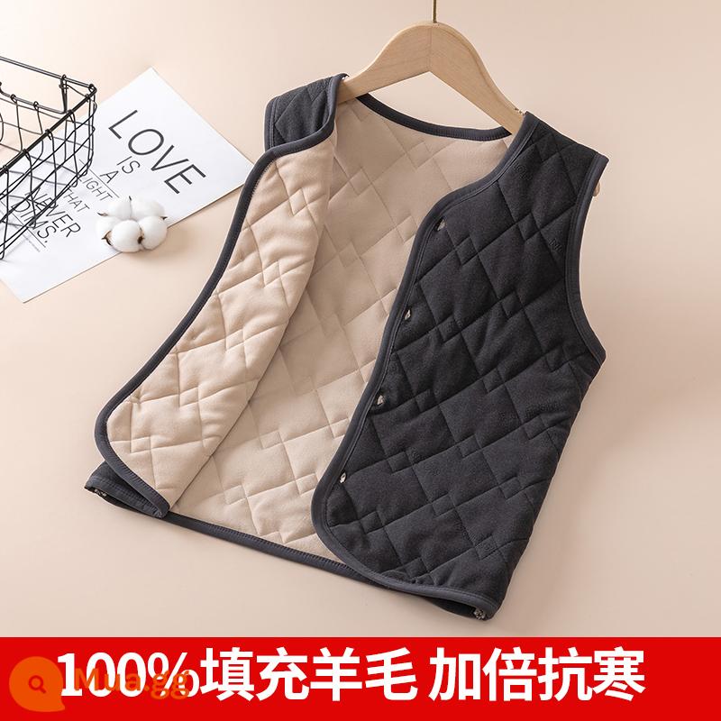 Áo vest trẻ em, quần áo mùa đông bé trai và bé gái, đồ tạo tác đồng phục học sinh nhung và dày, áo giữ ấm đế, áo lót trong cho bé - Áo vest màu xám đậm