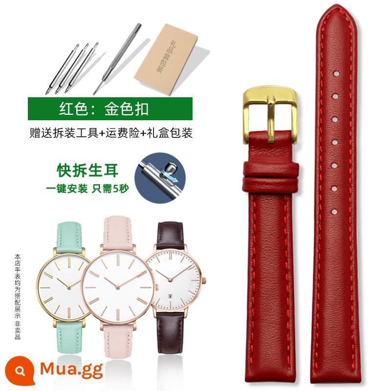 Thích hợp cho dây đeo đồng hồ dw dành cho nam và nữ da thật Phụ kiện Daniel 28|32|36|40mm dây da bò trắng đỏ - Màu đỏ: khóa cài quả cầu vàng