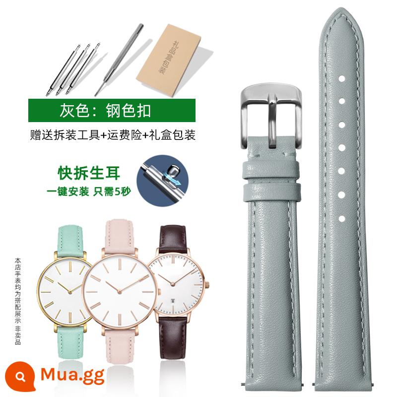 Thích hợp cho dây đeo đồng hồ dw dành cho nam và nữ da thật Phụ kiện Daniel 28|32|36|40mm dây da bò trắng đỏ - Màu xám: khóa cài quả cầu màu bạc