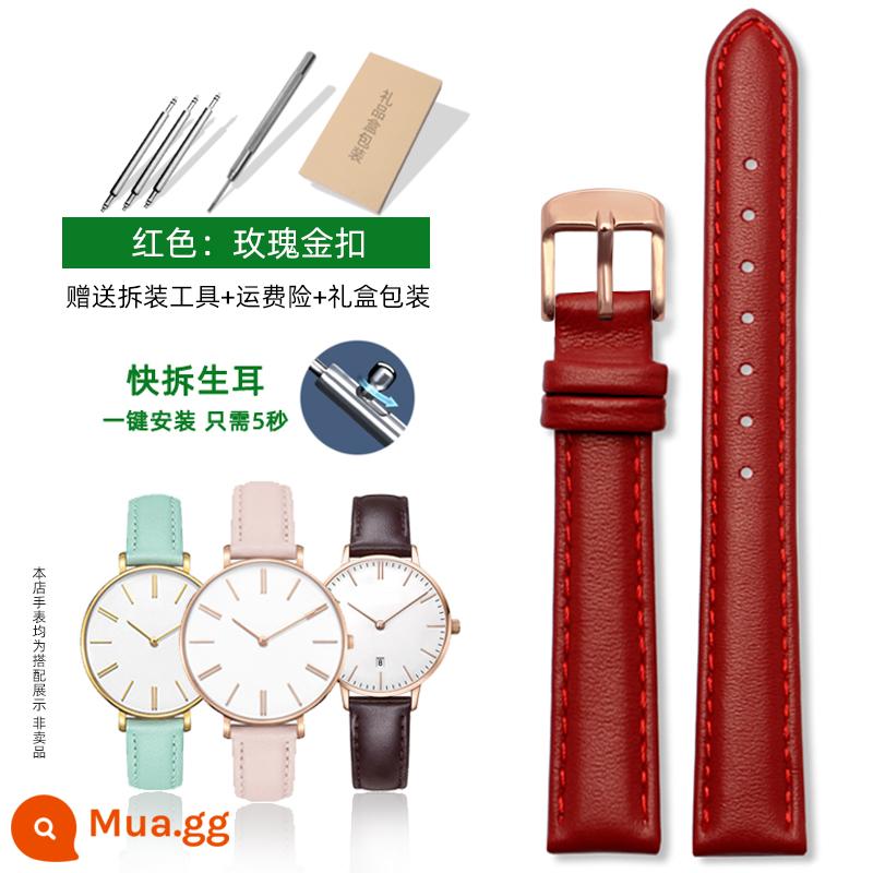 Thích hợp cho dây đeo đồng hồ dw dành cho nam và nữ da thật Phụ kiện Daniel 28|32|36|40mm dây da bò trắng đỏ - Màu đỏ: khóa cài quả cầu màu vàng hồng