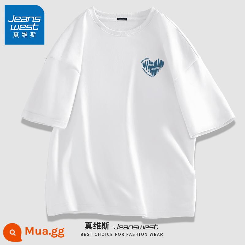 Áo thun nam JR Jeanswest ngắn tay áo thun cotton mùa hè nam nửa tay nam thương hiệu cặp đôi muối phong cách bạn trai - Dòng trái tim #ZS màu trắng