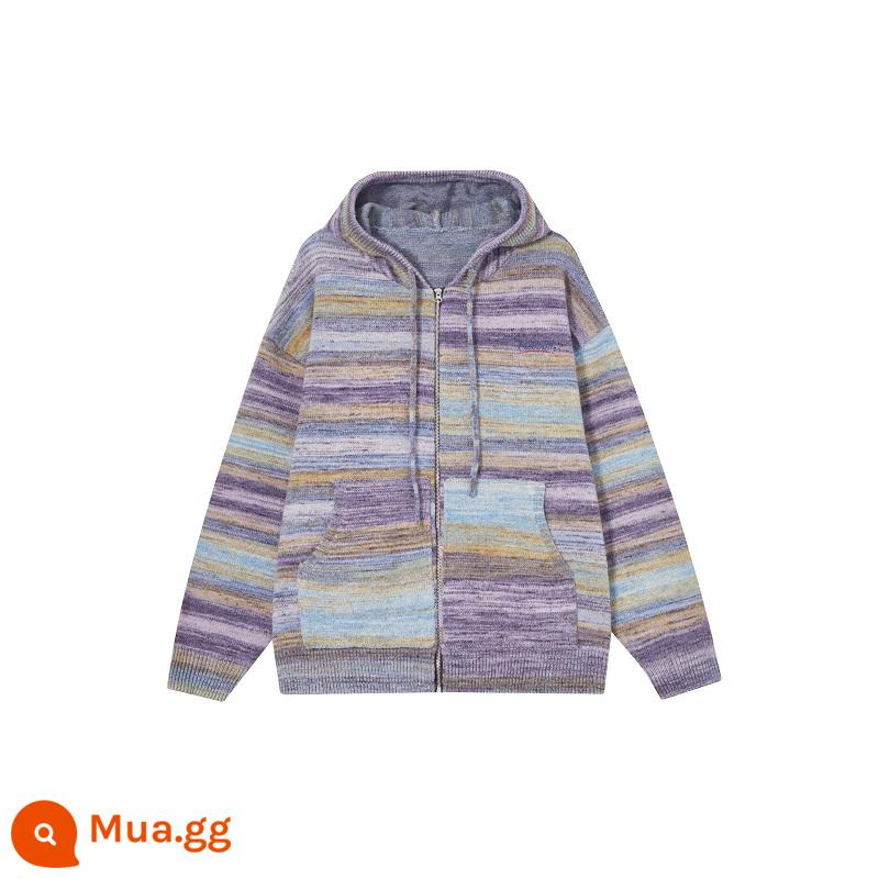 [Cửa hàng chính thức của F426] Áo khoác len cardigan có mũ trùm đầu thương hiệu thời trang quốc gia mùa xuân hip-hop - xanh tím