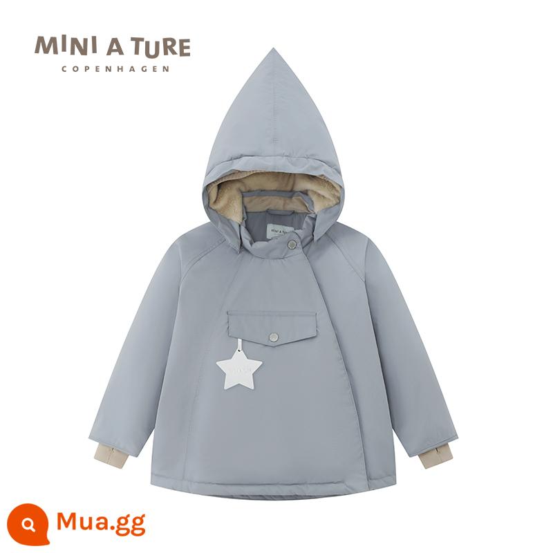 Quần áo trẻ em thu nhỏ của Đan Mạch 23 mùa đông mới áo khoác nhung dày cotton chống nước cho nam và nữ dành cho trẻ nhỏ và vừa - Tượng đài màu xanh (không có cổ lông)