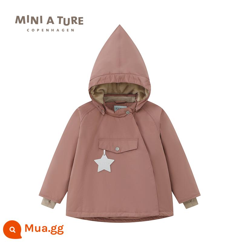 Quần áo trẻ em thu nhỏ của Đan Mạch 23 mùa đông mới áo khoác nhung dày cotton chống nước cho nam và nữ dành cho trẻ nhỏ và vừa - Màu hồng khô (không có cổ lông)