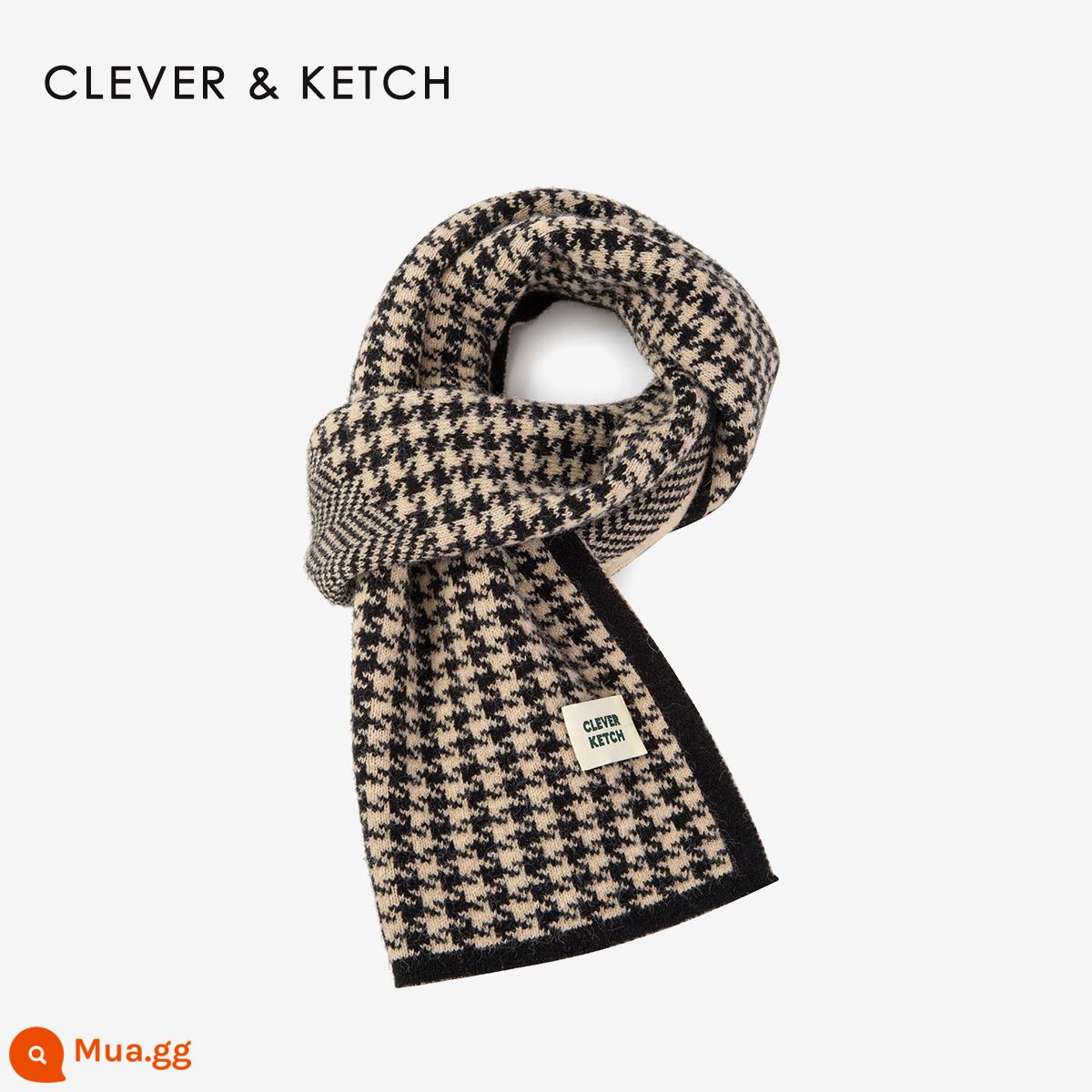 Khăn quàng cổ Clever&Ketch cho bạn gái mùa đông 2022 mới khăn choàng cổ kẻ sọc houndstooth phong cách Hàn Quốc cảm giác cao cấp - đen